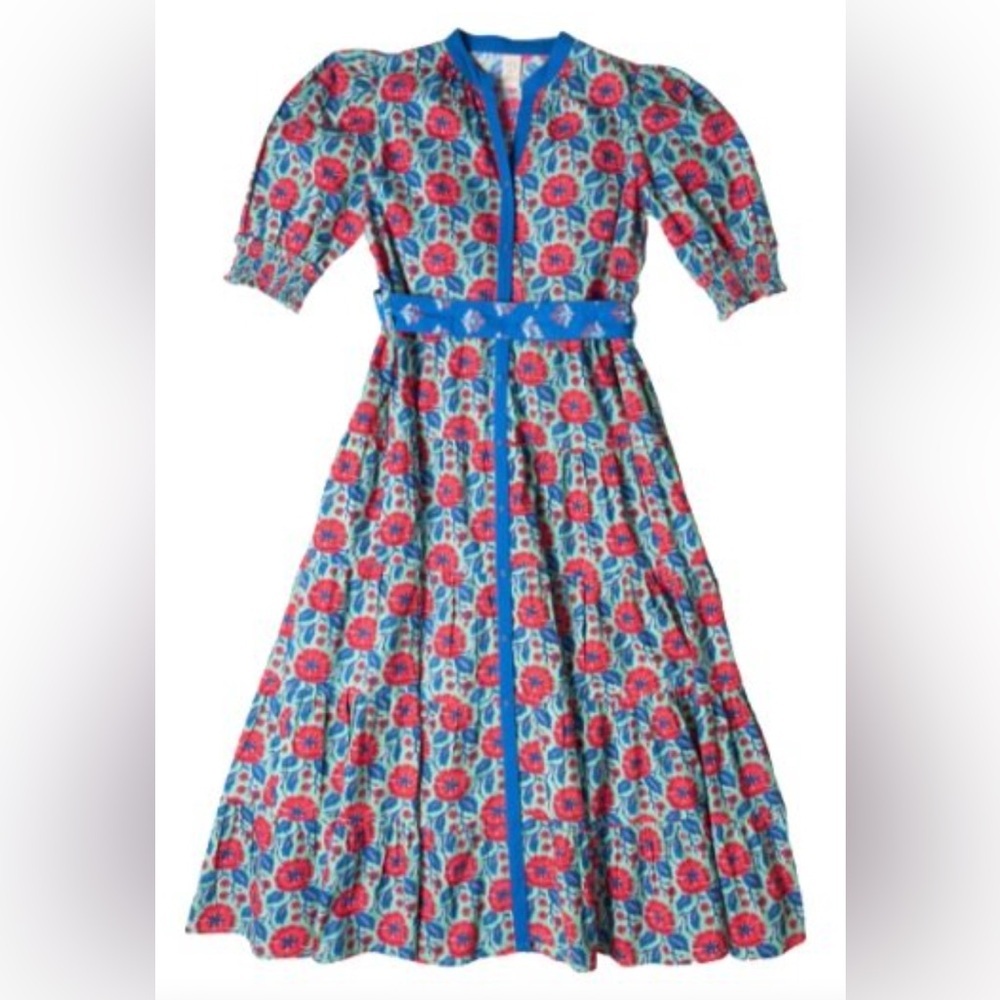 Printfresh x Paper Pencil Co Blue Red White Floral Printed Dress - Picture 3 of 8